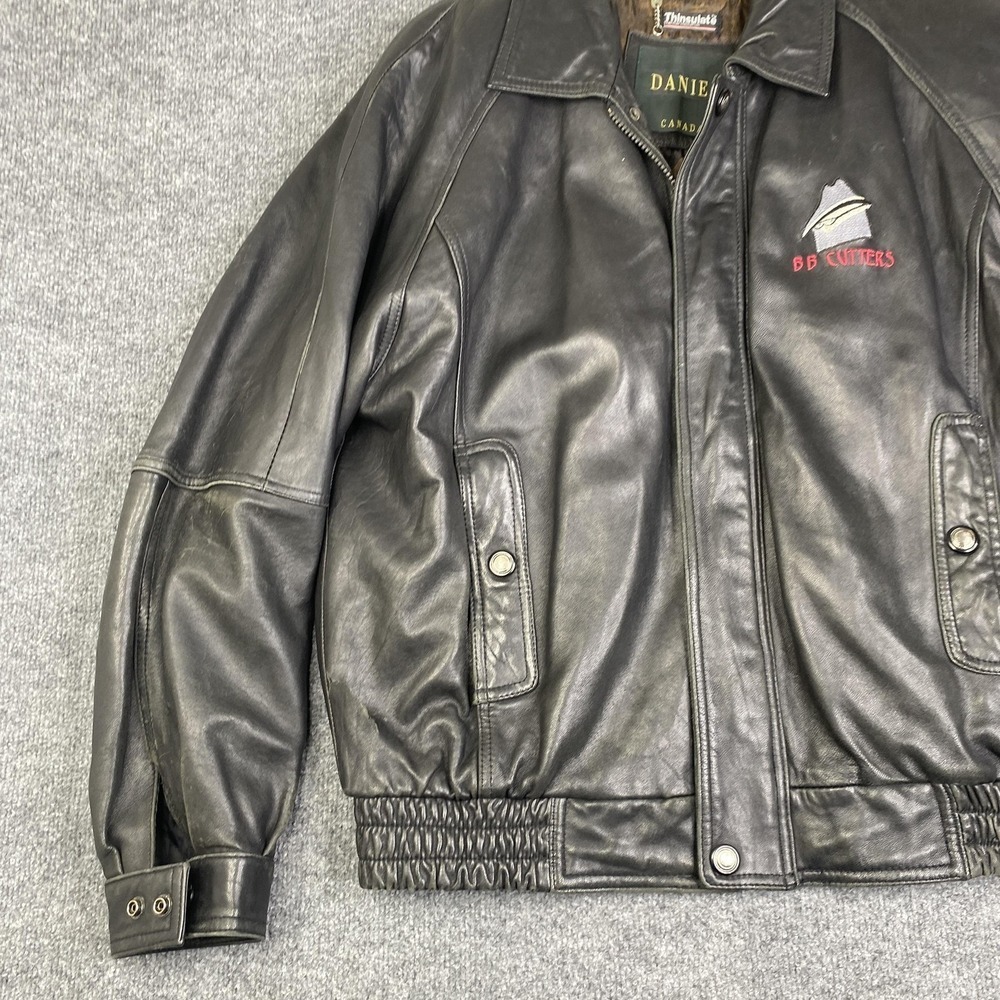 Danier Leather Jacket Mens Large Black Bomber Thinsulate Canada BB Cutters VTG - Picture 3 of 16